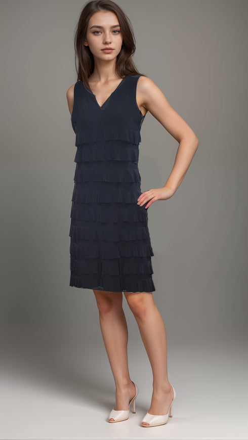 CHACHA Ruffle V Neck Sleeveless Knee length Dress - D107